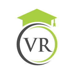 Letter VR Education Logo Concept With Educational Graduation Hat Vector Template