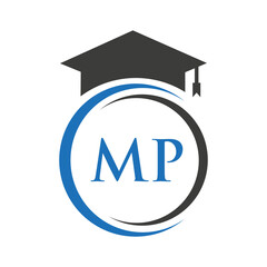 Fototapeta na wymiar Letter MP Education Logo Concept With Educational Graduation Hat Vector Template