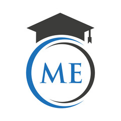Fototapeta na wymiar Letter ME Education Logo Concept With Educational Graduation Hat Vector Template