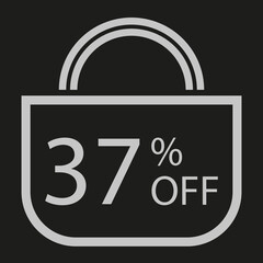 37 percent off. Black banner with shopping bag illustration
