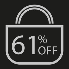 61 percent off. Black banner with shopping bag illustration