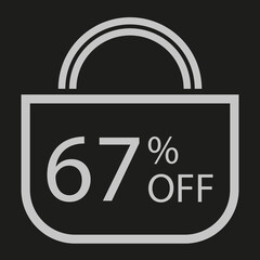 67 percent off. Black banner with shopping bag illustration