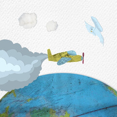 avi&oacute;n volando con humo contaminaci&oacute;n 