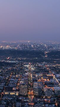 Los Angeles and Glendale vertical dawn time lapse video in Southern California.