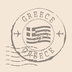 Greece Stamp Postal. Flag of Greece rubber Seal.  Design Retro Travel. Seal  Greece grunge  for your design, app, UI.  EPS10. - obrazy, fototapety, plakaty