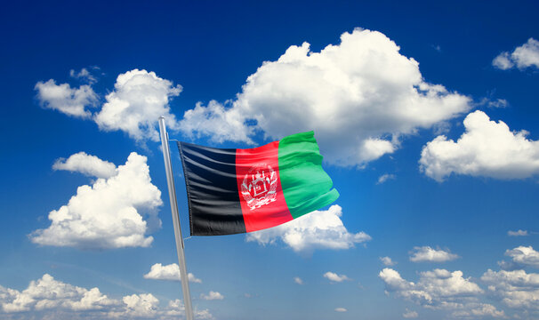 Afghanistan national flag cloth fabric waving on the sky - Image
