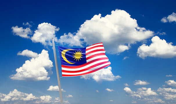 Malaysia national flag cloth fabric waving on the sky - Image