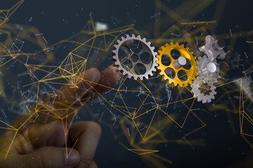 gear system data. Connecting lines and dots.Big data visualization