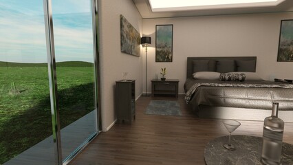 3D-illustration of an empty hotel room from vacation