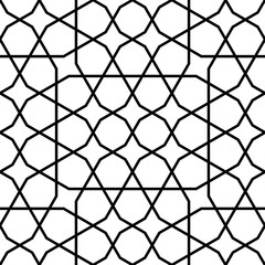 Naklejka premium Seamless geometric ornament based on traditional islamic art. Black and white.