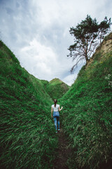 girl walk on the mountain