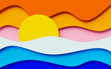 Fototapeta premium Abstract background of a sunset over the sea with wavy and colorful overlapping sheets