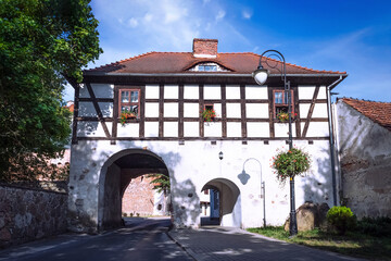 Medieval, half-timbered Marchian Gate in Lagow, Lubusz voivodeship, Poland