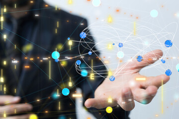 Global network. Blockchain. 3D illustration. Neural networks and artificial intelligence. Abstract