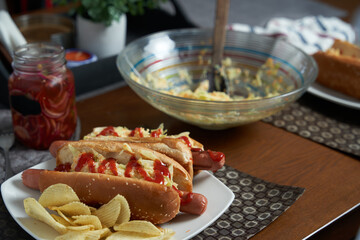 home made hot dogs with coleslaw and fries