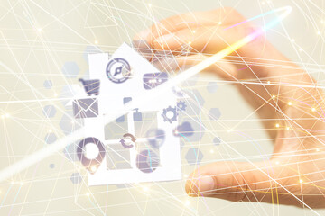 home iot - Neural network 3D illustration. Big data and cybersecurity