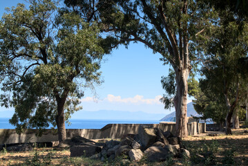 Fototapeta na wymiar View from the garden of Lipari castle onto sea, Italy