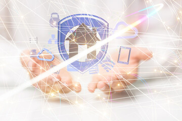 home data. Digital cyberspace with particles and Digital data network connections concept.