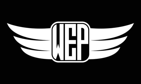 WEP three-letter Wing logo design. flying Vector template