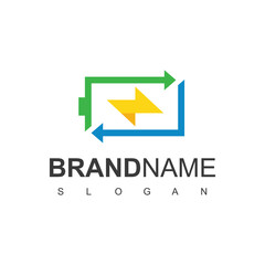 Fototapeta premium Electric Logo Green Energy Concept using Battery And Leaf Icon