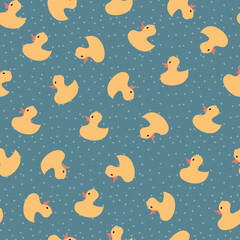 Seamless pattern with Yellow duck. isolated on blue background