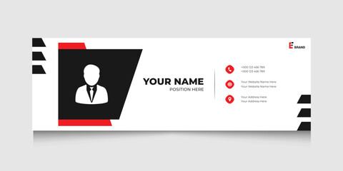 Red email signature template for business. Email footer and personal social media cover design with creative and minimal layout.