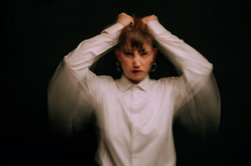 psychopath with schizophrenia and mental disorders. The concept of female psychosis and paranoia
