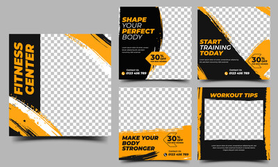 Fitness, gym, and workout social media post template design collection
