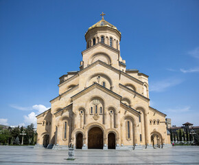 Fototapeta na wymiar The Holy Trinity Cathedral (western façade) in Tbilisi, Georgia
