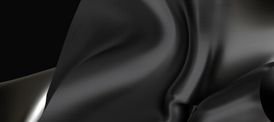 Soft waves seamless texture on shiny black background, pearl and nacre, long texture, 3d illustration