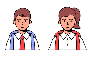 A set of icons elementary school students. Avatar of a schoolboy girl and schoolboy with a backpack. Vector modern flat illustration