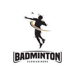 jump smash badminton silhouette logo design