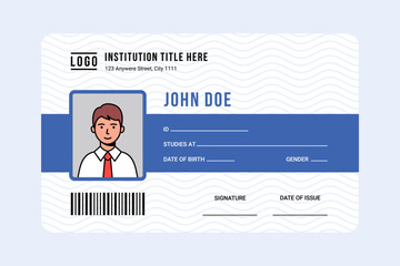 Student id card for male. University, school, college identity card with avatar. Vector modern illustration.
