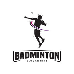 jump smash badminton silhouette logo design