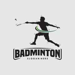 jump smash badminton silhouette logo design