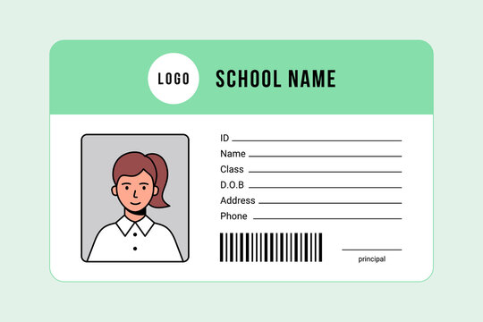 Student ID card. School identity card. Schoolgirl ID Card Template. Simple flat modern style
