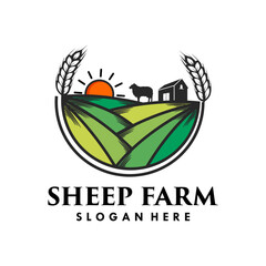 agriculture with sheep farm logo template vector illustration