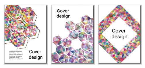 Cover design. Set of 3 covers. Imitation of crumpled paper. Unusual bright abstract background for magazine, book, splash, banner, vector. Imitation of crumpled paper