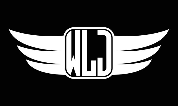 WLJ three-letter Wing logo design. flying Vector template