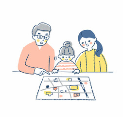 ハザードマップを確認する親子