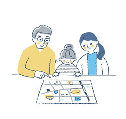 ハザードマップを確認する親子