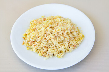 Traditional delicious Turkish food; Turkish style rice pilaf (Turkish name; Arpa sehriyeli. tavuklu, kuru fasulyeli, kavurmali pirinc pilavi)