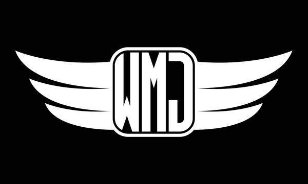 WMJ three-letter Wing logo design. flying Vector template