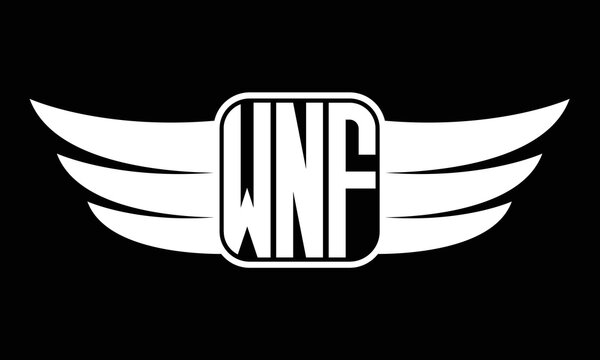 WNF three-letter Wing logo design. flying Vector template