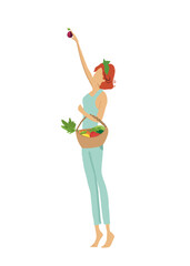 Illustration Femme qui ramasse de fruit sur un arbre, fond transparent