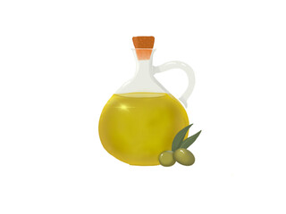 illustration bouteille huile d'olive et olive verte, image avec fond transparent