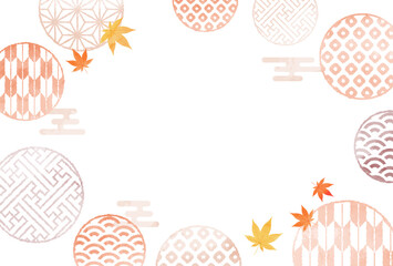 秋・紅葉・七五三・お歳暮・水彩風・和柄・背景・枠