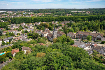 Fototapeta na wymiar aerial view of the church of Nemours in France