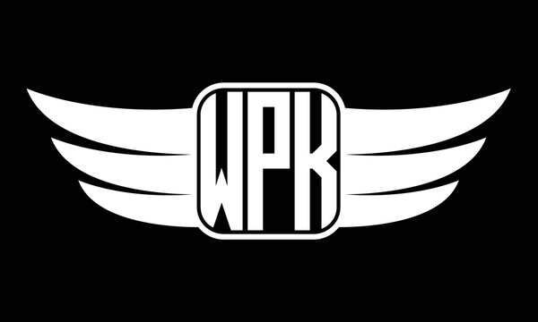WPK three-letter Wing logo design. flying Vector template