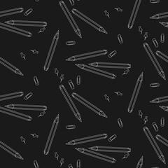 Seamless vector black background with white drawn pencils